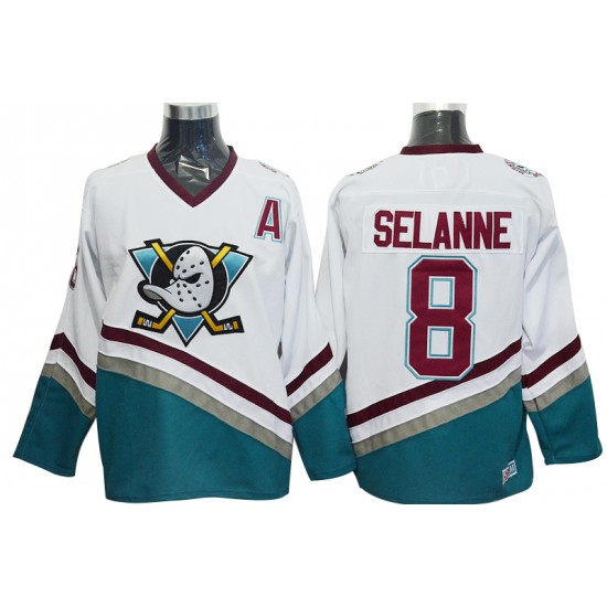 Anaheim Ducks Mighty Ducks Teemu Selanne 8 CCM Throwback White NHL Jersey Authentic