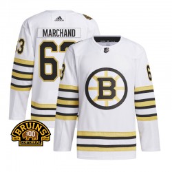 Boston Bruins Brad Marchand 63 Adidas 100th Anniversary Away White NHL Jersey Authentic
