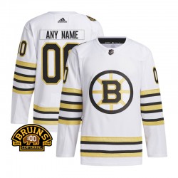 Boston Bruins Custom Adidas 100th Anniversary Away White NHL Jersey Authentic