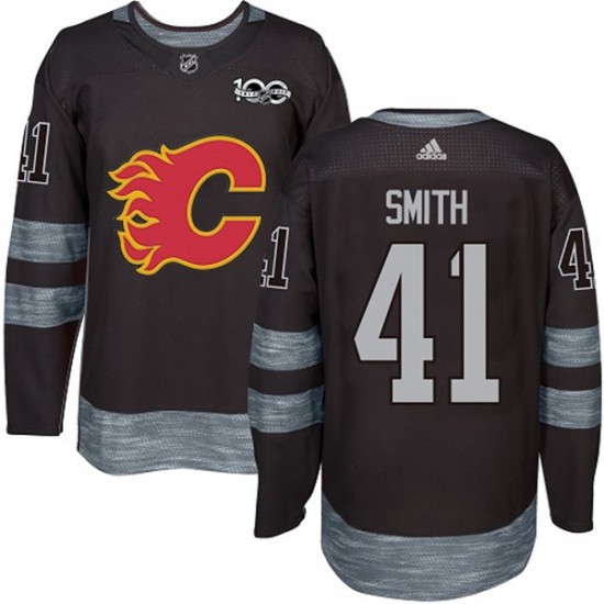 Calgary Flames Mike Smith 41 1917-2017 100th Anniversary Adidas Black NHL Jersey Authentic