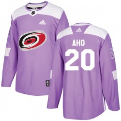 Carolina Hurricanes Sebastian Aho 20 2017-18 Adidas Purple Fights Cancer Practice NHL Jersey Authentic