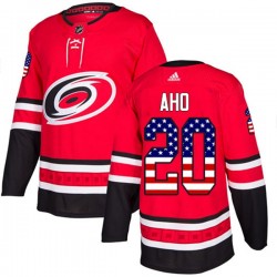 Carolina Hurricanes Sebastian Aho 20 2017-18 Adidas Red USA Flag Fashion NHL Jersey Authentic