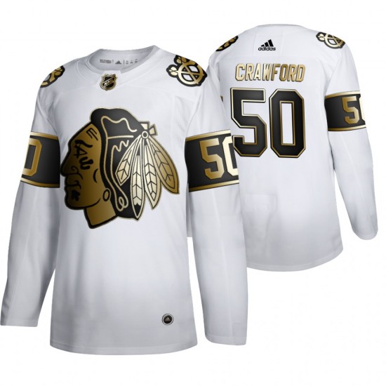 Chicago Blackhawks Corey Crawford 50 Adidas 2019-20 Authentic Golden Edition White NHL Jersey