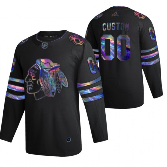 Chicago Blackhawks Custom 2021-22 Iridescent Holographic Black NHL Jersey Authentic