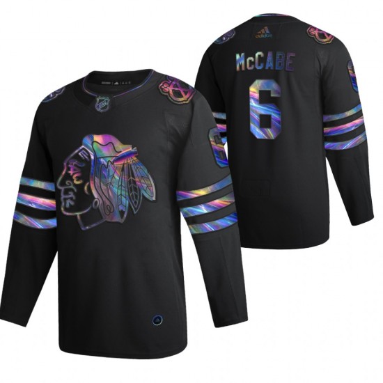 Chicago Blackhawks Jake McCabe 6 2021-22 Iridescent Holographic Black NHL Jersey Authentic