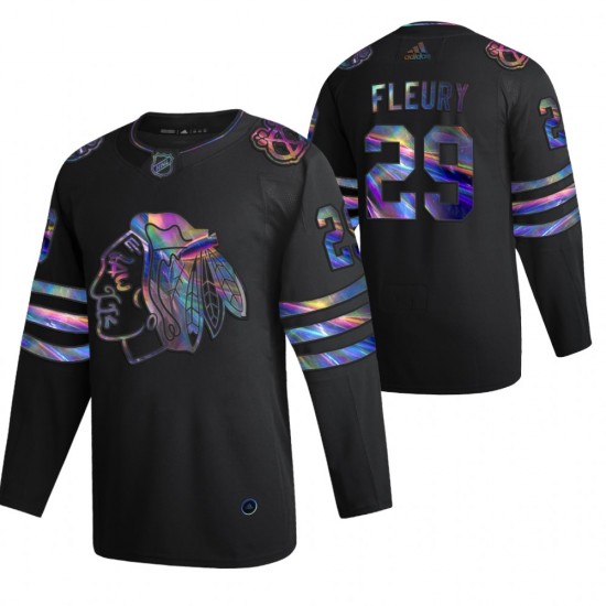 Chicago Blackhawks Marc-Andre Fleury 29 2021-22 Iridescent Holographic Black NHL Jersey Authentic