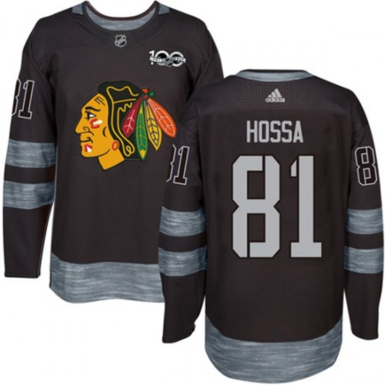 Chicago Blackhawks Marian Hossa 81 1917-2017 100th Anniversary Adidas Black NHL Jersey Authentic