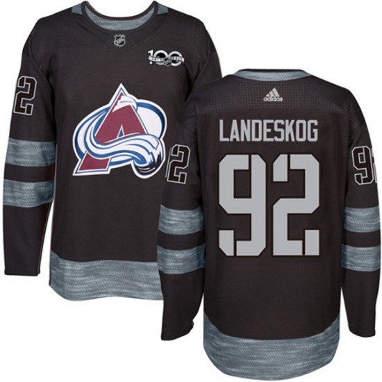 Colorado Avalanche Gabriel Landeskog 92 1917-2017 100th Anniversary Adidas Black NHL Jersey Authentic