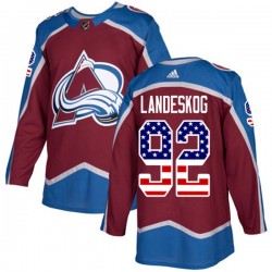 Colorado Avalanche Gabriel Landeskog 92 2017-18 Adidas Burgundy Red USA Flag Fashion NHL Jersey Authentic