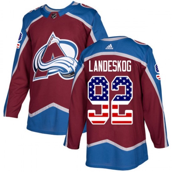 Colorado Avalanche Gabriel Landeskog 92 2017-18 Adidas Burgundy Red USA Flag Fashion NHL Jersey Authentic