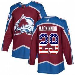 Colorado Avalanche Nathan MacKinnon 29 2017-18 Adidas Burgundy Red USA Flag Fashion NHL Jersey Authentic