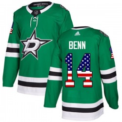 Dallas Stars Jamie Benn 14 2017-18 Adidas Kelly Green USA Flag Fashion NHL Jersey Authentic