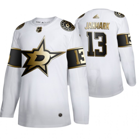 Dallas Stars Mattias Janmark 13 Adidas 2019-20 Authentic Golden Edition White NHL Jersey