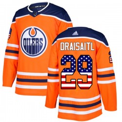 Edmonton Oilers Leon Draisaitl 29 2017-18 Adidas Orange USA Flag Fashion NHL Jersey Authentic