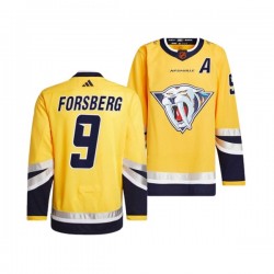 Nashville Predators Filip Forsberg 9 Adidas 2022-2023 Reverse Retro Yellow NHL Jersey Authentic
