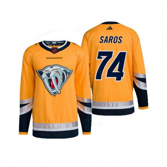 Nashville Predators Juuse Saros 74 Adidas 2022-2023 Reverse Retro 2.0 Yellow NHL Jersey Authentic