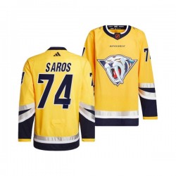 Nashville Predators Juuse Saros 74 Adidas 2022-2023 Reverse Retro Yellow NHL Jersey Authentic