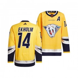 Nashville Predators MATTIAS EKHOLM 14 Adidas 2022-2023 Reverse Retro Yellow NHL Jersey Authentic
