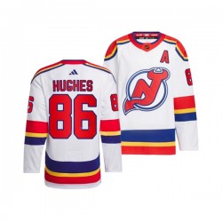 New Jersey Devils JACK HUGHES 86 Adidas 2022-2023 Reverse Retro White NHL Jersey Authentic