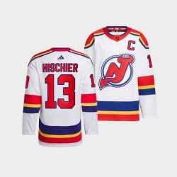 New Jersey Devils Nico Hischier 13 Adidas 2022-2023 Reverse Retro White NHL Jersey Authentic