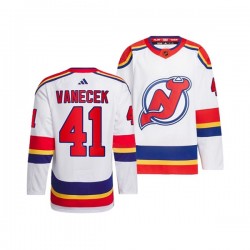 New Jersey Devils VITEK VANECEK 41 Adidas 2022-2023 Reverse Retro White NHL Jersey Authentic