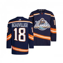 New York Islanders ANTHONY BEAUVILLIER 18 Adidas 2022-2023 Reverse Retro Navy NHL Jersey Authentic