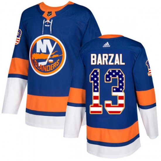 New York Islanders Mathew Barzal 13 2017-18 Adidas Blue USA Flag Fashion NHL Jersey Authentic