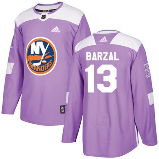 New York Islanders Mathew Barzal 13 2017-18 Adidas Purple Fights Cancer Practice NHL Jersey Authentic