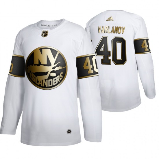 New York Islanders Semyon Varlamov 40 Adidas 2019-20 Authentic Golden Edition White NHL Jersey