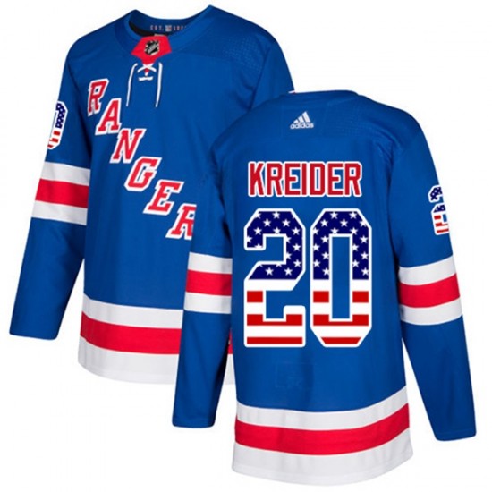 New York Rangers Chris Kreider 20 2017-18 Adidas Blue USA Flag Fashion NHL Jersey Authentic