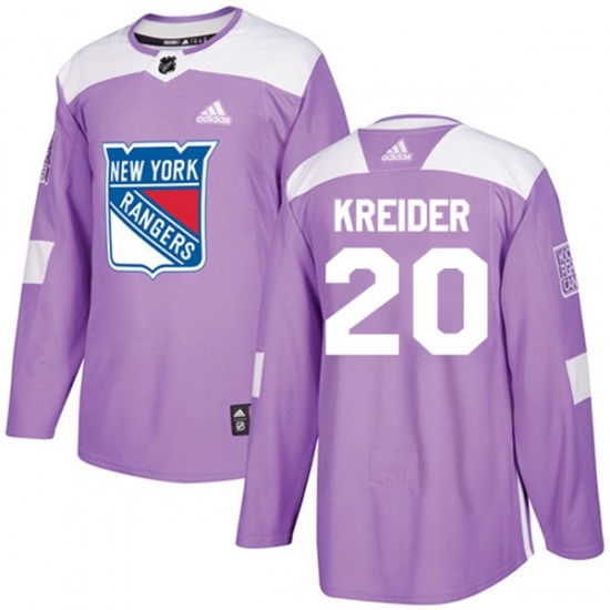 New York Rangers Chris Kreider 20 2017-18 Adidas Purple Fights Cancer Practice NHL Jersey Authentic