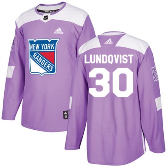 New York Rangers Henrik Lundqvist 30 2017-18 Adidas Purple Fights Cancer Practice NHL Jersey Authentic