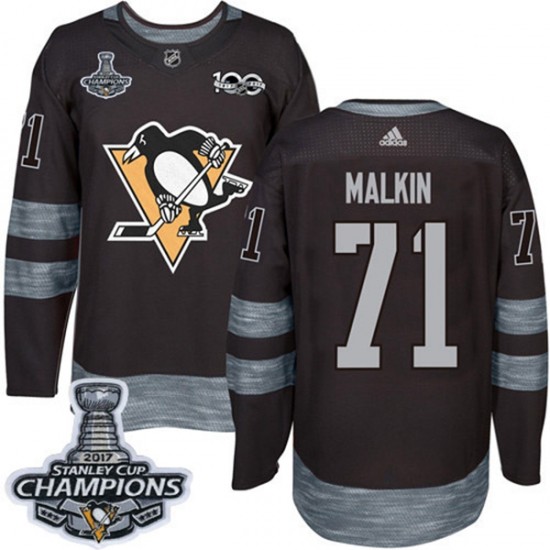 Pittsburgh Penguins Evgeni Malkin 71 1917-2017 100th Anniversary Adidas Black 2017 Stanley Cup Champions NHL Jersey Authentic