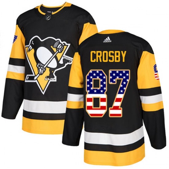 Pittsburgh Penguins Sidney Crosby 87 2017-18 Adidas Black USA Flag Fashion NHL Jersey Authentic