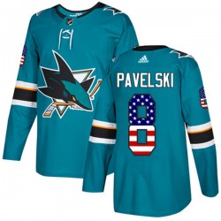 San Jose Sharks Joe Pavelski 8 2017-18 Adidas Teal USA Flag Fashion NHL Jersey Authentic