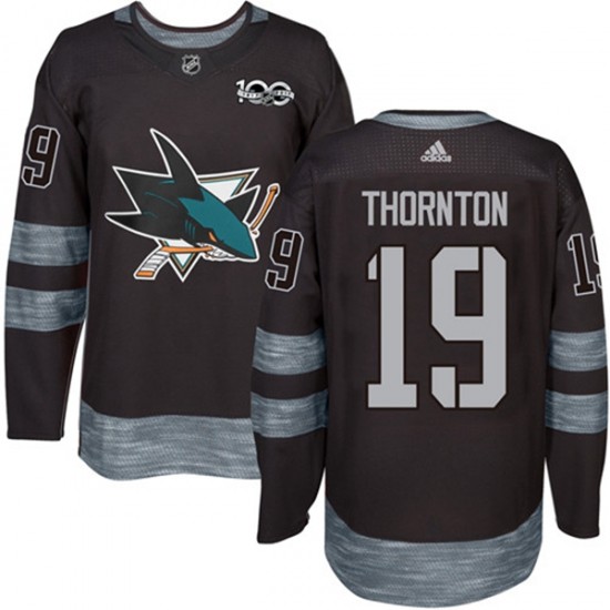 San Jose Sharks Joe Thornton 19 1917-2017 100th Anniversary Adidas Black NHL Jersey Authentic