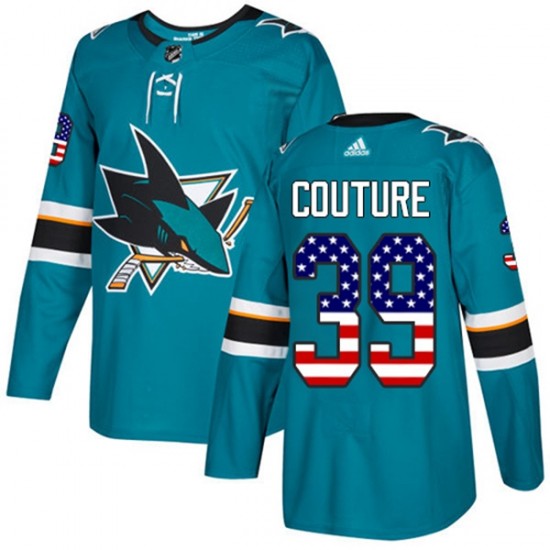 San Jose Sharks Logan Couture 39 2017-18 Adidas Teal USA Flag Fashion NHL Jersey Authentic