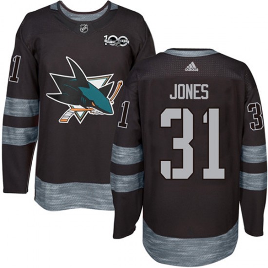 San Jose Sharks Martin Jones 31 1917-2017 100th Anniversary Adidas Black NHL Jersey Authentic