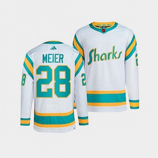 San Jose Sharks Timo Meier 28 Adidas 2022 Reverse Retro White NHL Jersey Authentic