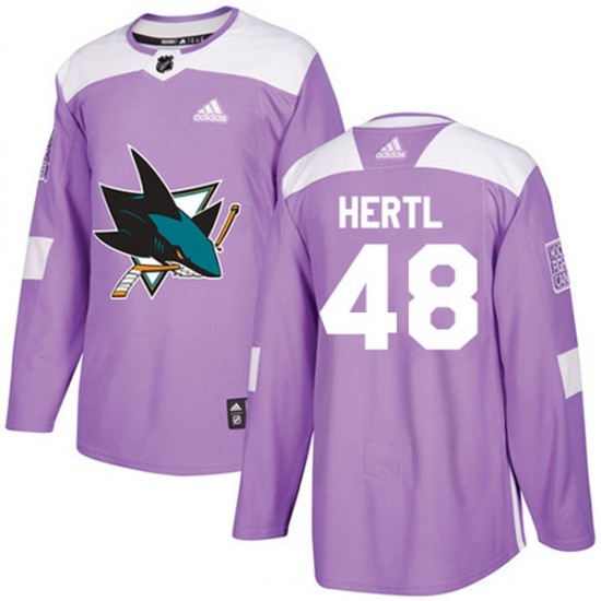 San Jose Sharks Tomas Hertl 48 2017-18 Adidas Purple Fights Cancer Practice NHL Jersey Authentic