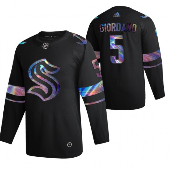 Seattle Kraken Mark Giordano 5 2021-22 Iridescent Holographic Black NHL Jersey Authentic