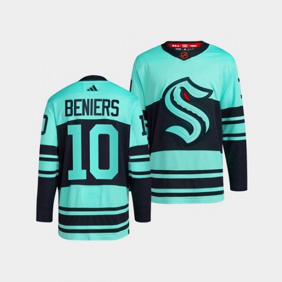 Seattle Kraken Matty Beniers 10 Adidas 2022-2023 Reverse Retro Blue NHL Jersey Authentic