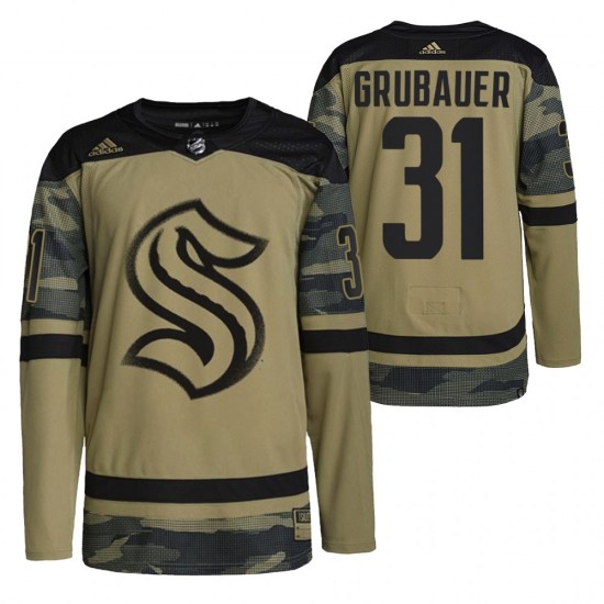 Seattle Kraken Philipp Grubauer 31 2021-22 Salute To Service Camo NHL Jersey Authentic