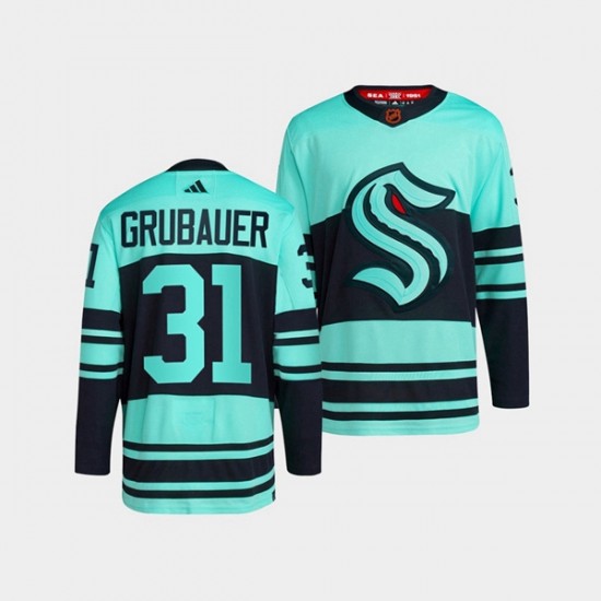 Seattle Kraken Philipp Grubauer 31 Adidas 2022-2023 Reverse Retro Blue NHL Jersey Authentic