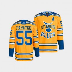 St. Louis Blues Colton Parayko 55 Adidas 2022-2023 Reverse Retro Yellow NHL Jersey Authentic