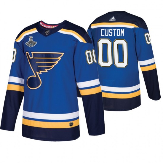 St. Louis Blues Custom Adidas 2019 Stanley Cup Champions Authentic Royal NHL Jersey
