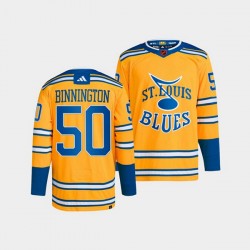 St. Louis Blues Jordan Binnington 50 Adidas 2022-2023 Reverse Retro Yellow NHL Jersey Authentic