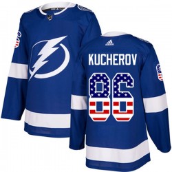 Tampa Bay Lightning Nikita Kucherov 86 2017-18 Adidas Blue USA Flag Fashion NHL Jersey Authentic