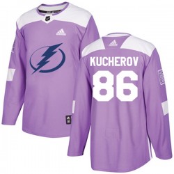 Tampa Bay Lightning Nikita Kucherov 86 2017-18 Adidas Purple Fights Cancer Practice NHL Jersey Authentic