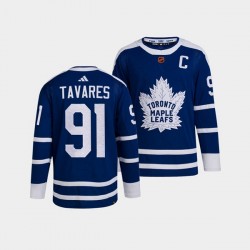 Toronto Maple Leafs John Tavares 91 Adidas 2022 Reverse Retro Blue NHL Jersey Authentic